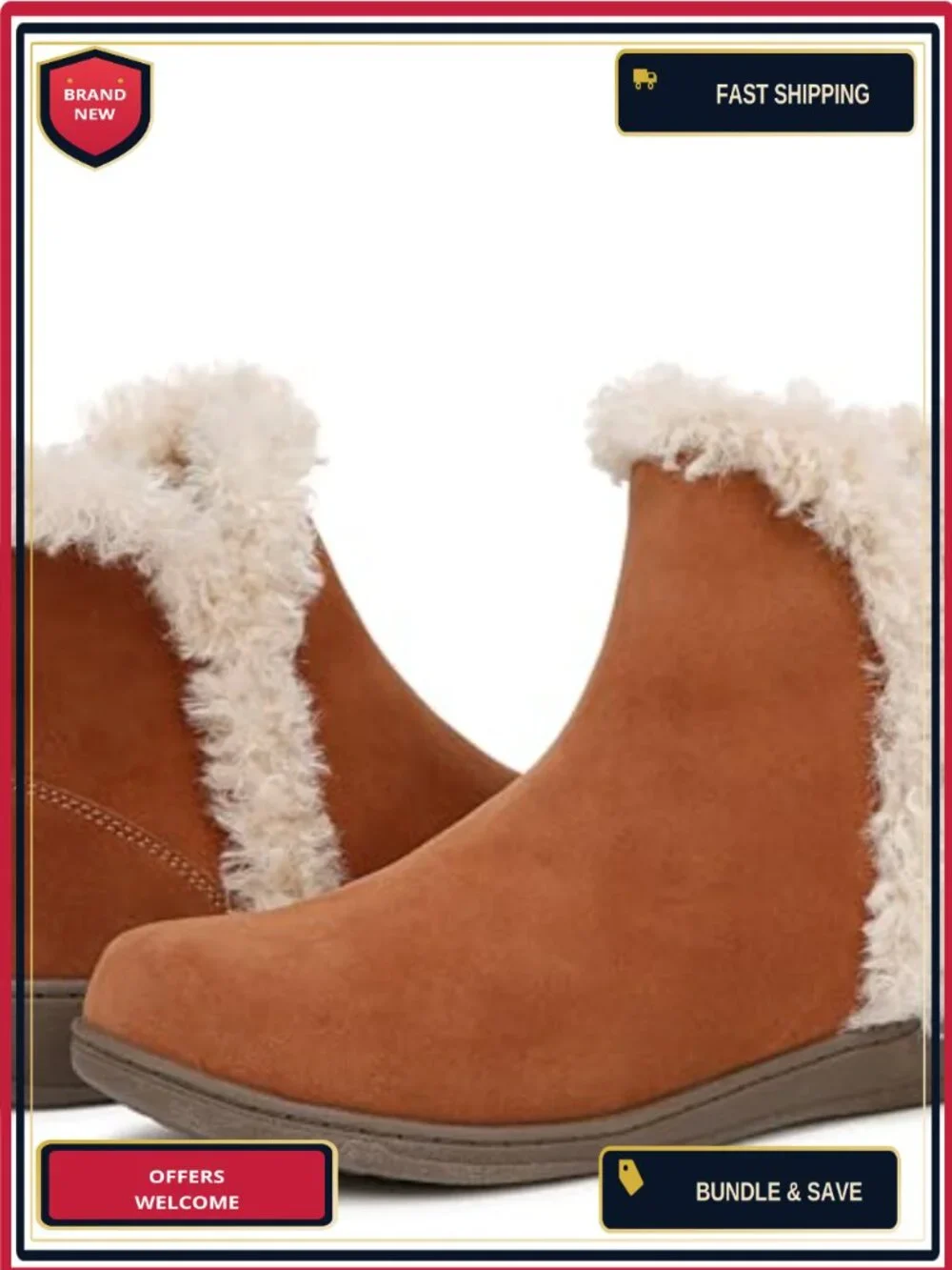 Faux Shearling Lined Pull-On Round Toe Suede Ankle Booties
